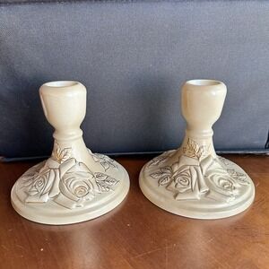 Vintage Mid-Century Ceramic Candle Holder Regency Elegant Cream Signed